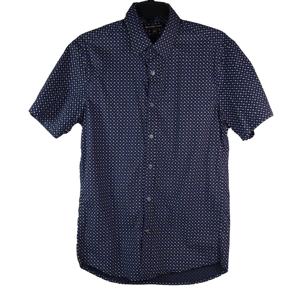 Michael Kors Short Sleeve Shirt Men's Small Sim Fit Black & Navy Graphic Logo